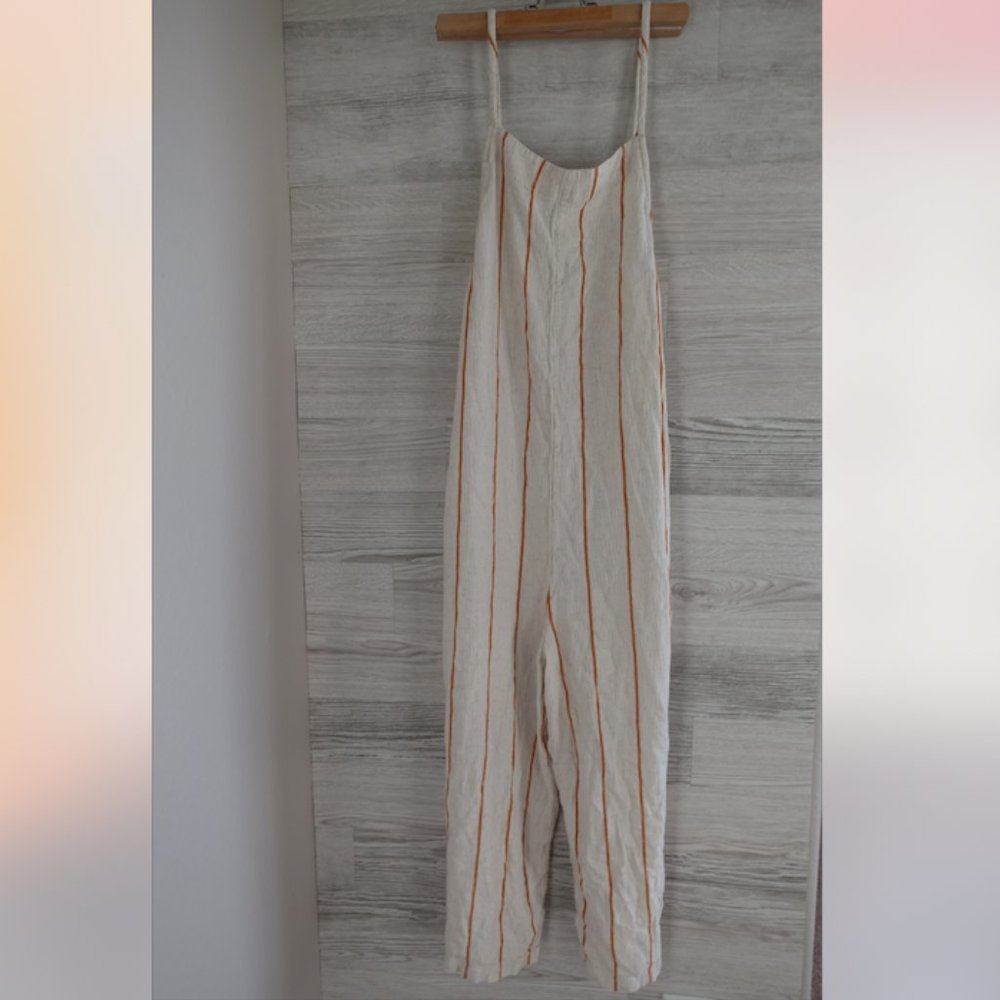 Free People Beige & Rust/Orange Wide Leg Jumpsuit